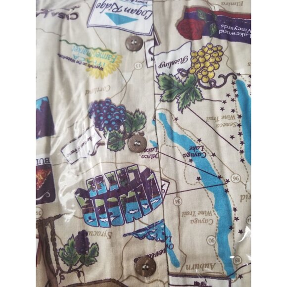 DemCrazy Size M Vintage Finger Lakes Winery Map Print Button-Up Shirt 100% Cotto - Picture 5 of 7